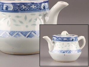 中国古玩 唐物 煎茶道具 染付 青華 蛍手 急須 時代物 極上品 初だし品 C8097