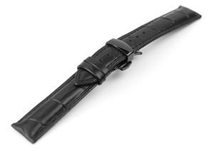 腕時計 レザー ベルト 20mm 黒 クロコダイル型押し 牛革 プッシュ式 Dバックル ブラック ar04bk-pd-b