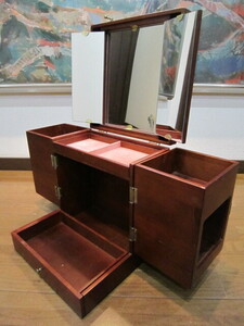 アンティーク　レトロ　宝石箱　三面鏡　化粧箱　木製　ジュエリー　ボックス　アクセサリー　ケース