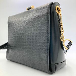 極美品 希少 グッチ GUCCI ショルダーバッグ ターンロック GG総柄 ロゴ型押し チェーン シェーヌダンクル 黒 ブラック レザー 革