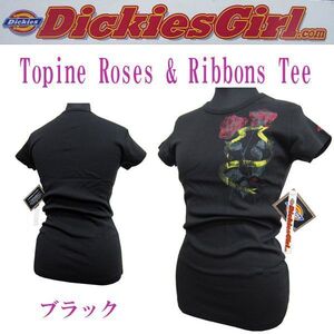 新品 ディッキーズガール ◆(S) DickiesGirl レディース 半袖Ｔシャツ ◆クロ Roses & Ribbons バラ 全国送料無料