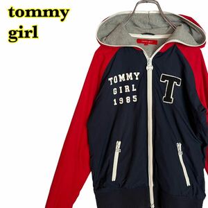 tommy girl トミーガール　フルジップジャケット　フーディ　ワッペン　赤紺　レディース　Sサイズ　【AY0936】