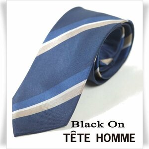 新品1円～★Black On TETE HOMME テットオム シルク絹100% ネクタイ 織柄 ストライプ ネイビー 正規店本物◆7795◆