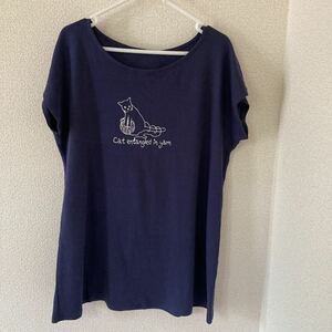 LIVETION Cat entangled in yarn ネイビー　フレア　カットソー　Tシャツ　サイズ　LL 