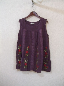 NishaCollection紫刺繍入ノースリーブチュニック（USED）70415