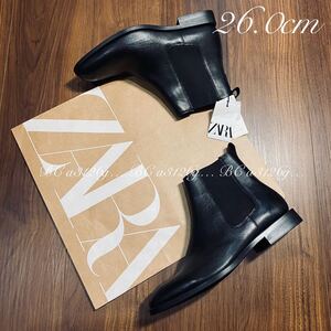 新品 ZARA LEATHER ANKLE BOOTS 26.0cm 40 メンズ ザラ レザーアンクルブーツ サイドゴア ポインテッドトゥ 2000/821/040 タグ付き