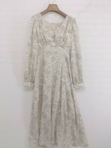 ◇ MOUSSY マウジー 花柄 Vネック 長袖 膝下丈 ワンピース サイズ1 ライトベージュ系 ホワイト系 マルチ レディース P