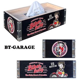 【Betty Boop・ベティちゃん】※《ウッドティッシュボックス》 　BT-GARAGE　木製　ティッシュケース　アメリカン雑貨