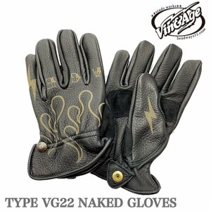 送料0 Vin&Age ヴィンアンドエイジ NAKED GLOVES ネイクド 山羊革 VG22 BLACK-XL silverスタッズ エイジング加工 グローブ 春夏秋用