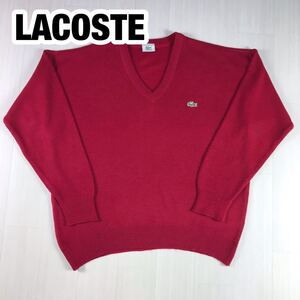 LACOSTE ラコステ 長袖ニット 4 レッド Vネック ワニ