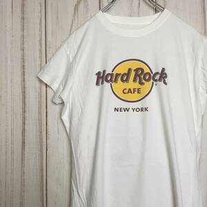 【ハードロックカフェ 半袖Tシャツ】 ニューヨーク New York ビッグロゴ L 白 Hard Rock Cafe 古着 [220420-003]