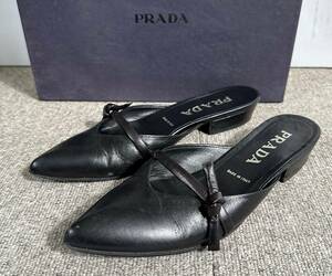 ■PRADA 美品 リボン ミュール BLACK-36 CAPRETTO プラダ