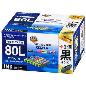 黒インク1個プラス エプソン互換インク IC6CL80L ブラック2個+5色入_INK-E80LB-6P+1 01-4259 オーム電機