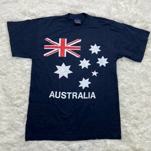 1円～　I-5　60　Samsousan オーストラリア産　Tシャツ　国旗　カットソー　ネイビー　サイズL　スーベニア　コットン