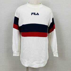 【332】FILA フィラ トレーナー スウェット ロゴ ボーダー ライン 長袖 Mサイズ コットン ヴィンテージ