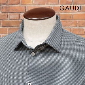 1円/GAUDI/Lサイズ/快適シャツ グーンと伸縮 ジャージー 小紋柄プリント イタリー製 長袖 新品/白×黒/ja185/