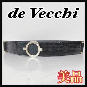 ☆美品☆ deVecchi デヴェッキ デザインベルト ベルト レザーベルト ブラック 黒 レザー クロコ柄 ゴールド金具 レディース 送料無料