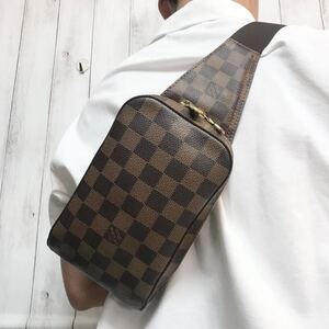 極美品/ジェロニモス●ルイヴィトン LOUIS VUITTON ボディバッグ ショルダーバッグ 斜め掛け メンズ ビジネス ダミエ ブラウン 金具 レザー