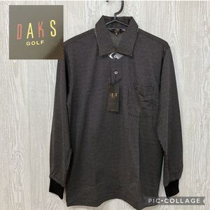 未使用 タグ付 DAKS GOLF ダックス ゴルフ 長袖ポロシャツ 綿100% 刺繍 サイズM 黒 メンズ 長袖 トップス シャツ 古着男子 レトロ 保管品