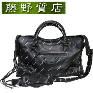 バレンシアガ BALENCIAGA クラシック シティ バッグ ロゴ 2way ショルダー 斜め掛け ハンドバッグ 黒×白 レザー 505550 8115