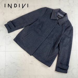 美品 INDIVI インディヴィ ウール混 比翼 ショートコート レディース グレー サイズ42*JC934