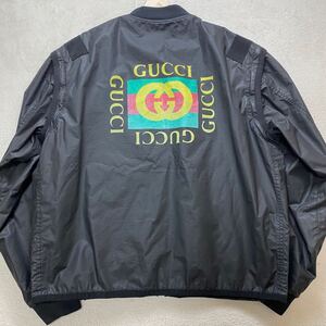 【極美品・現行タグ】 GUCCI グッチ メンズ 2way ボンバージャケット ブルゾン ヴァンテージロゴ プリント ベスト ブラック 50 XLサイズ