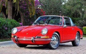 ポルシェ 911 S タルガ 初代901型 1966年 レッド 壁紙ポスター 特大ワイド版 921×576mm（はがせるシール式）001W1