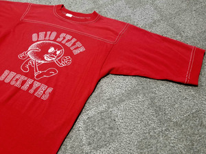 70s USA製 ビンテージ SPORTSWEAR “ OHIOSTATE BUCKEYES ” フットボールTシャツ 赤白 S 34‐36 アメリカ製 アメカジ