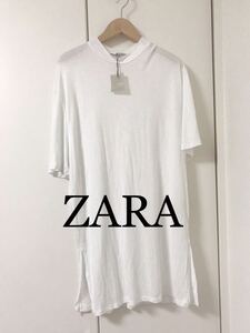 新品　ZARA シアー　半袖T プルオーバー カットソー　ホワイト　S ハイネック　送料400円　19816