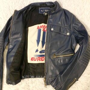 1円 極美品 ARMANI JEANS ラムレザー ジャケット ブルゾン キルティング アルマーニジーンズ 立体ポケット