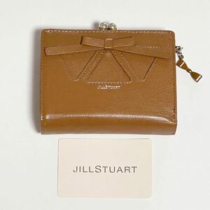 ジルスチュアート JILLSTUART 口金付折財布 グランデール リボン 山羊革 二つ折 チャーム付 未使用品 キャメル 送料無料