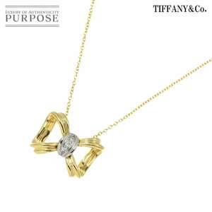 ティファニー TIFFANY&Co. リボン ダイヤ ネックレス 41cm K18 YG イエローゴールド 750 Pt プラチナ Diamond Necklace 90228254