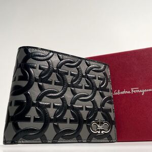 未使用◆紳士◆Salvatore Ferragamo フェラガモ 折り財布 ウォレット カードケース 札入れ ブラック 黒 レザー メンズ 近年モデル