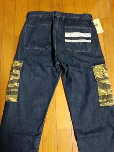 新品未使用 桃太郎ジーンズ MOMOTARO JEANS LOT 01-086 カーゴパンツ ミリタリー 迷彩ポケット 32インチ デニム色 岡山 児島 MADE IN JAPAN