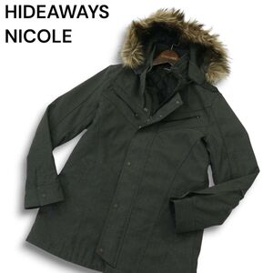 HIDEAWAYS NICOLE ハイダウェイ ニコル 秋冬 中綿★ ファー付き ヘリンボーン モッズコート Sz.46 メンズ グレー　A4T13946_C#N