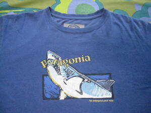 1996年 patagonia パタゴニア 半袖Tシャツ キッズXL メンズXS-S程度 ブルー×プリント オーガニックコットン100 USED アウトドア キャンプ