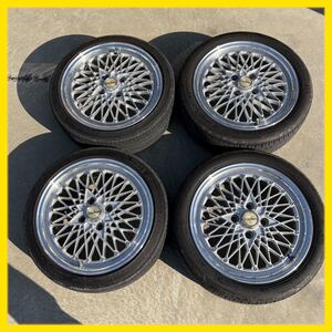 【バトルレーシング4本セット】15インチ 5.5j+35 PCD100 4穴 165/50R15 2本 165/45R15 2本 メッシュ BBS風【倉庫保管美品】