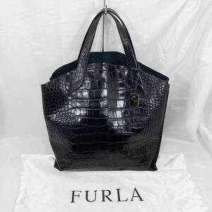 フルラ トートバッグ 手提げ鞄 ハンドバッグ ブラック 黒 クロコ柄 レディース 大容量 レザー FURLA （E1448）