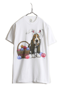 90s USA製 ■ ドッグ アート イラスト プリント Tシャツ メンズ レディース S 犬 90年代 オールド アニマル イラスト シングルステッチ 白