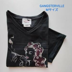 GANGSTERVILLE★Vネック胸ポケットTシャツ★USED★Mサイズ