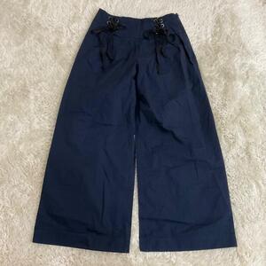 ZARA BASIC ガチョウパンツ　M ネイビー　ワイドパンツ　夏パンツ　 D718