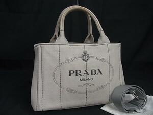 1円 PRADA プラダ カナパ キャンバス 2WAY ハンドバッグ トート ショルダー クロスボディ 斜め掛け レディース ライトグレー系 FH2799