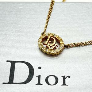 極美品 クリスチャンディオール Christian Dior ネックレス アクセサリー サークルロゴ トロッター オブリーク オーバル ラインストーン