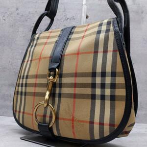 1円〜 BURBERRY バーバリー ワンショルダーバッグ メッセンジャーバッグ ノバチェック シャドーホース ゴールド金具 総柄 プレート 肩掛け