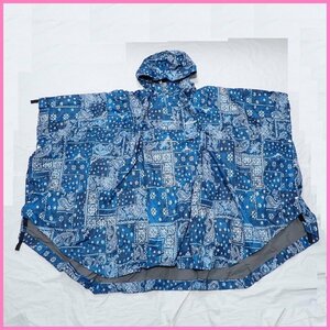 ◆美品 Columbia/コロンビア ウォマックポンチョ メンズM/ブルー×ネイビー/ペイズリー柄/PU1038/アウトドアウェア&0000003589