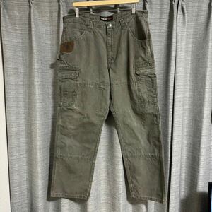 ビックサイズ Wrangler riggs ダック地 ペインターパンツ カーゴパンツ ダブルネーム カーキ ワークパンツ ヴィンテージ 90s w98cm W38 L32