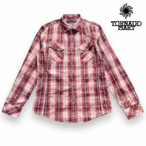 【美品】TORNADO MART/2013SS チェック柄×花柄 長袖シャツ/赤/M/定価16590円/トルネードマート