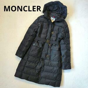 1円～ 人気 MONCLER モンクレール ダウンジャケット ダウンコート ブラック 1 S相当 ベルト付き 希少 レディース