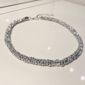 【人気商品】送料無料 ネックレス シルバーカラー 水晶 石 チョーカー 40.0cm～45.0cm ユニセックス Tiiinecklace 検索：北川景子 GACKT