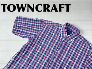 ☆送料無料☆ TOWNCRAFT タウンクラフト JCPenney JCペニー 古着 半袖 チェック ボタンダウン シャツ メンズ L ブルー 80‘s 青タグ 中古